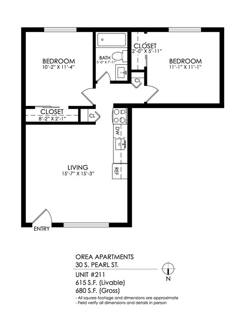 A black and white image of a floor plan for a two bedroom apartment.
